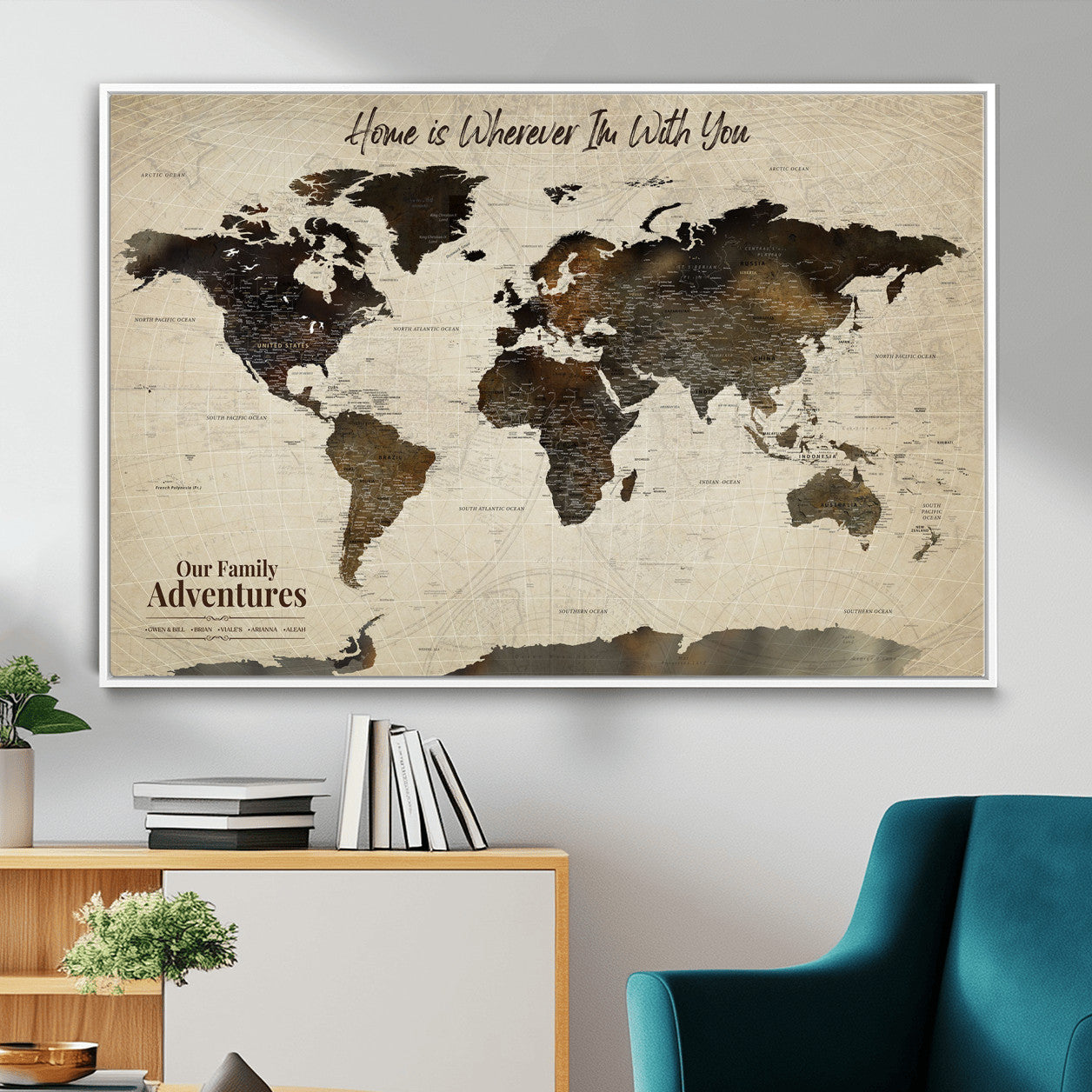 57979837-MGV-FC-36X24 - Personalized Push Pin World Map Canvas Print – Custom Framed Travel Tracker Wall Art Large Map Artwork for Home, Office