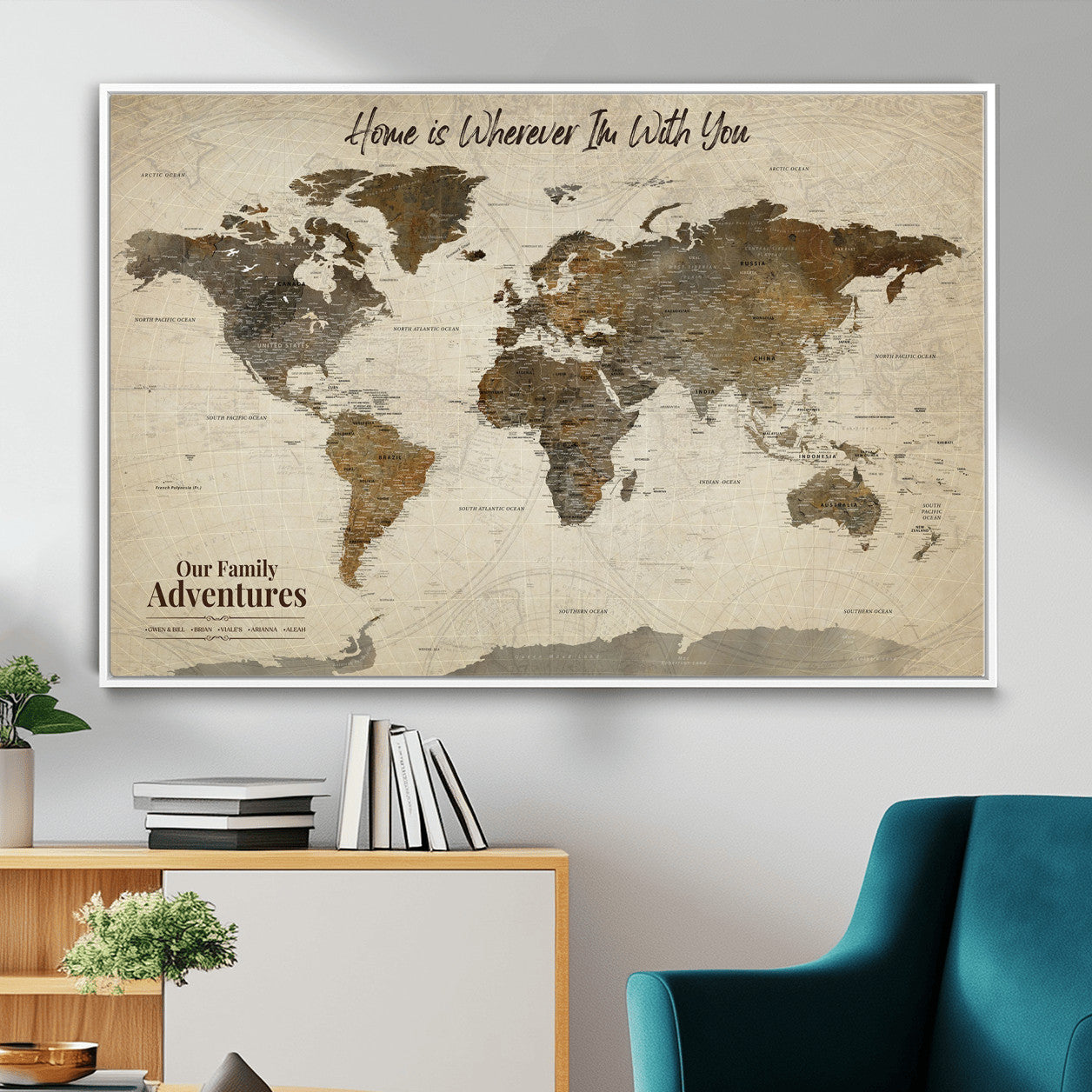 74684563-MGV-FC-36X24 - Custom Push Pin World Map Wall Art Canvas Print – Personalized Travel Tracker with Pins Framed Large for home, office