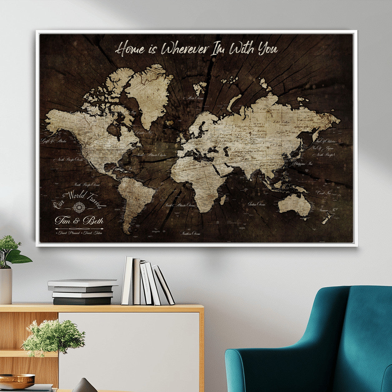 73781397-MGV-FC-36X24 - Personalized World Map Wall Art Canvas Print – Custom Push Pin Travel Map for Couples, Families, or Office Decor