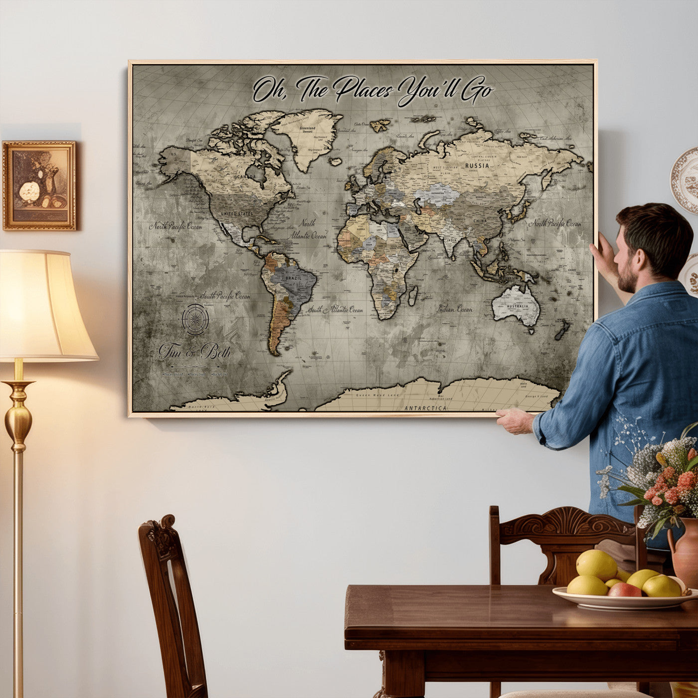64506765-MGV-FC-36X24 - Personalize Push Pin World Map Wall Art Canvas Print with Pins – Customize  Travel Tracker Map for Home and Office Décor