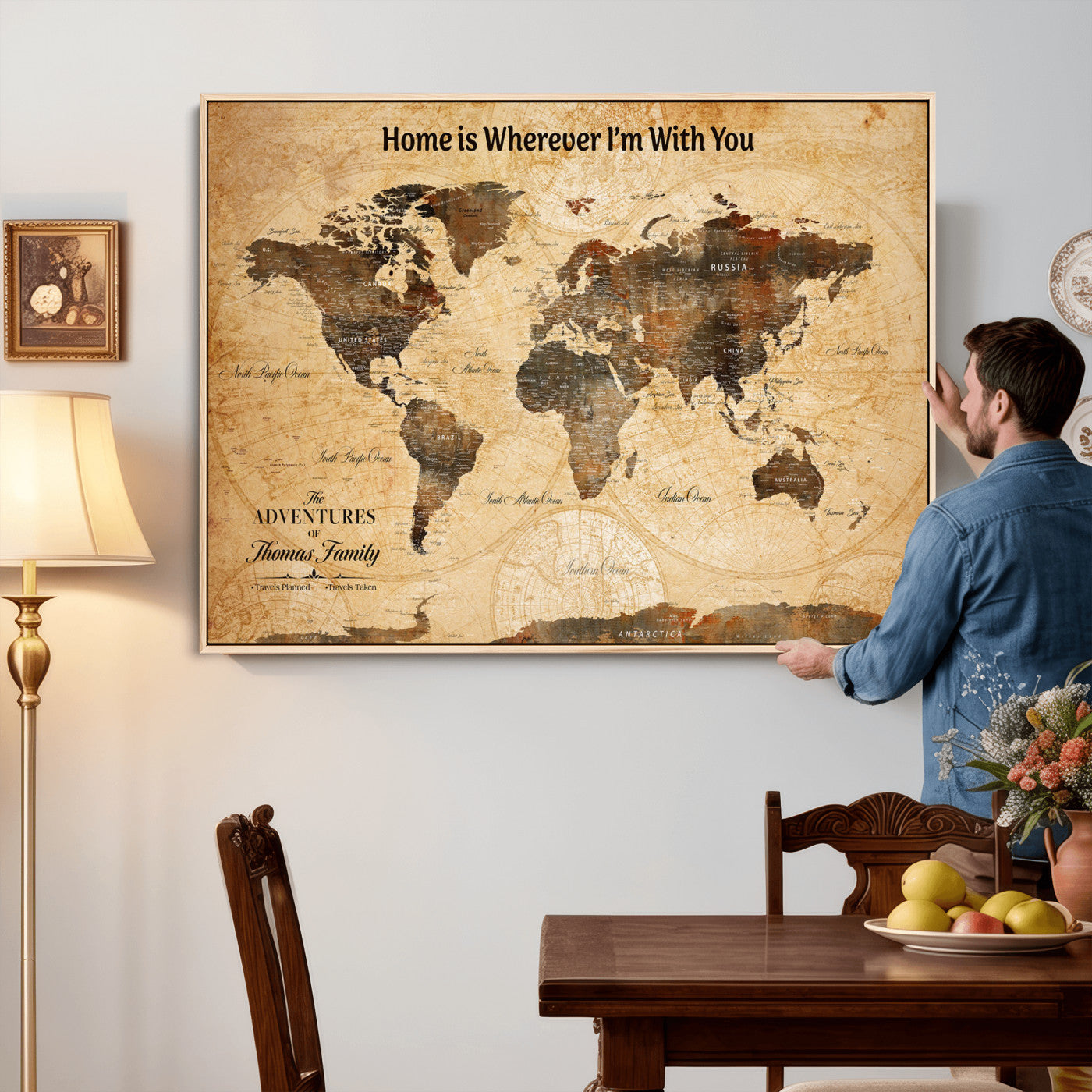 61703173-MGV-FC-36X24 - Personalized Push Pin World Map Wall Art Canvas Print with Pins – Customize  Travel Tracker Map for Home and Office Décor