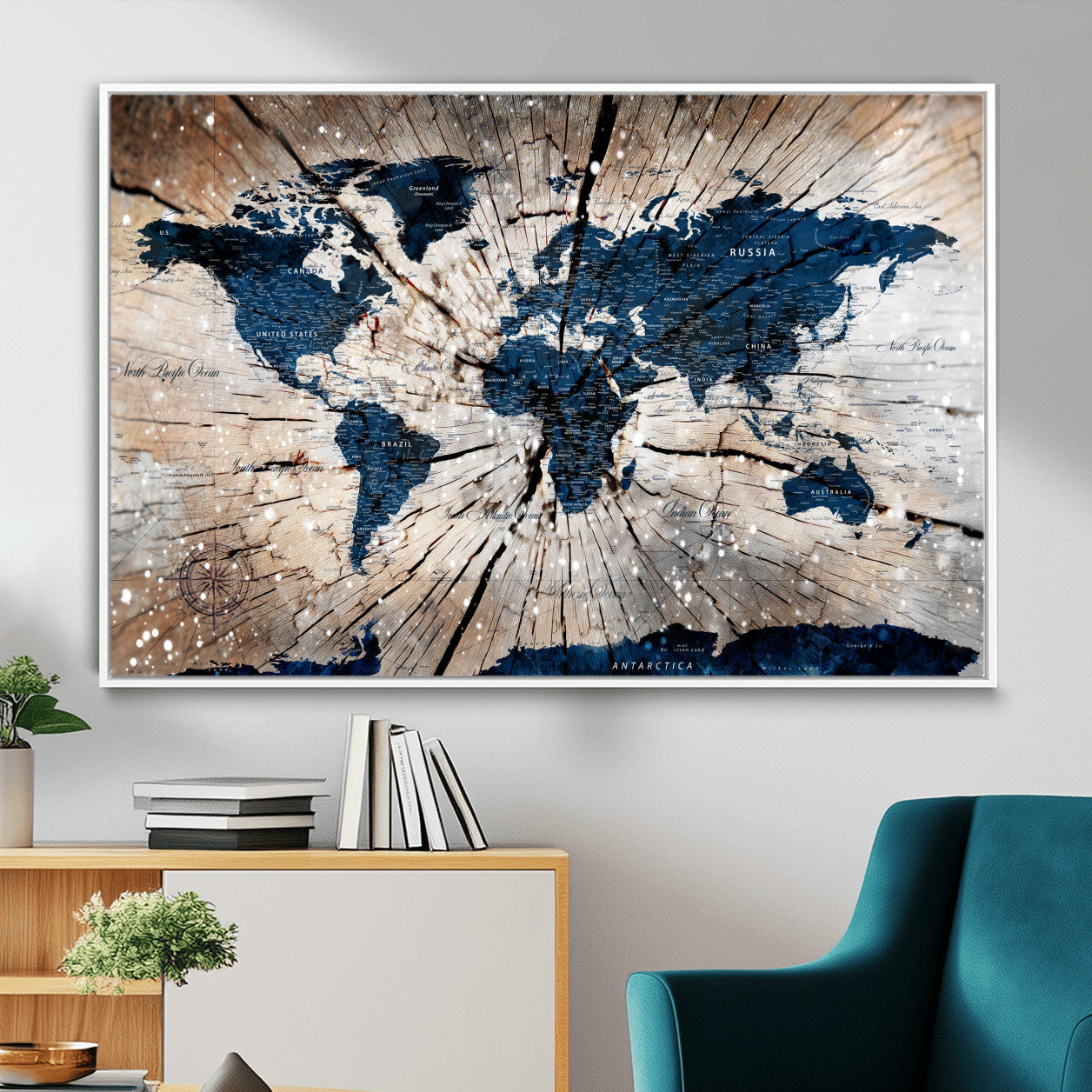 99001695-MGV-FC-36X24 - World Map Wall Art Canvas Print, Modern Decorative Framed Map Artwork Prints for Living Room, Office, Bedroom Wall Decor