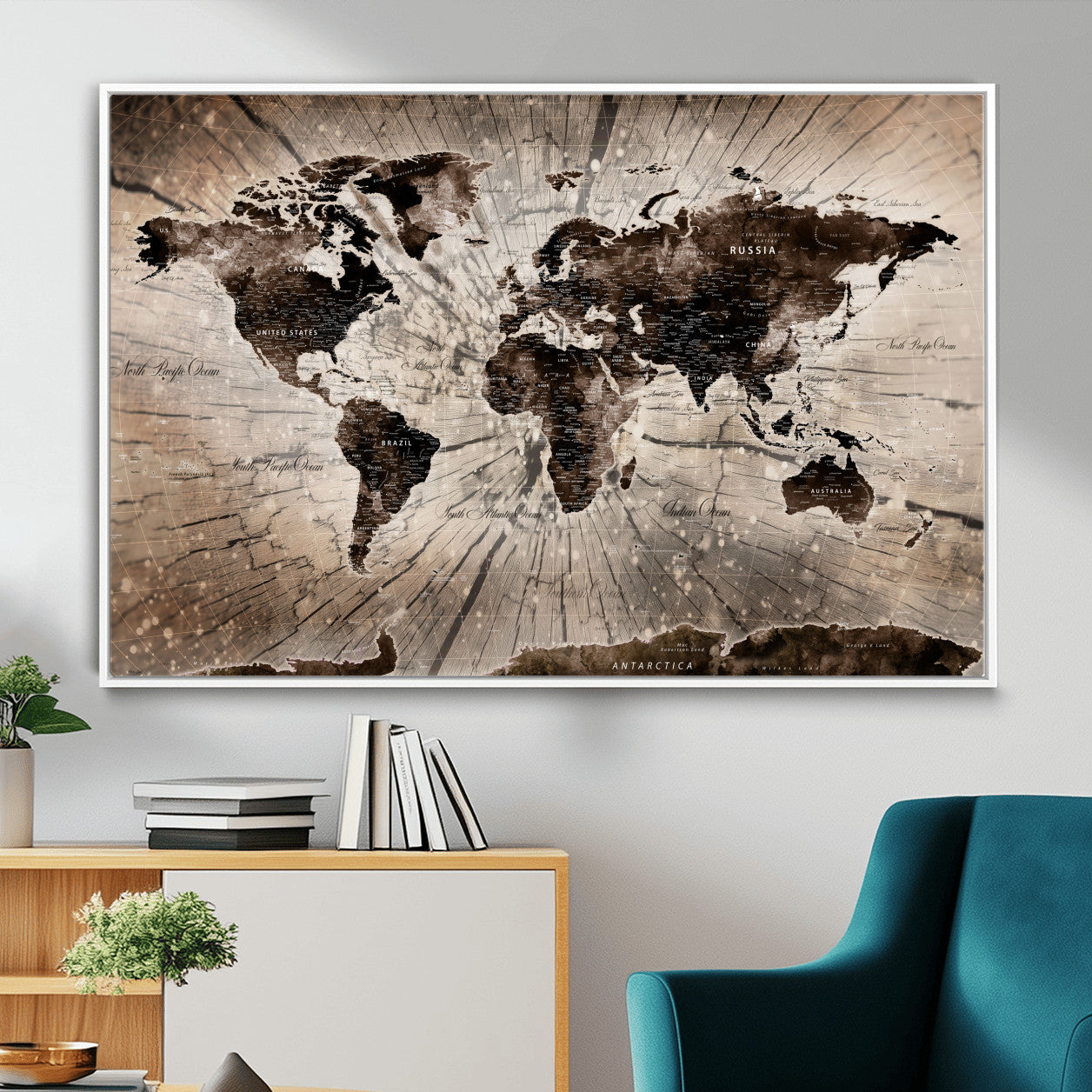 35326624-MGV-FC-36X24 - World Map Wall Art Canvas Print, Modern Decorative Framed Map Artwork Prints for Living Room, Office, Bedroom Wall Decor