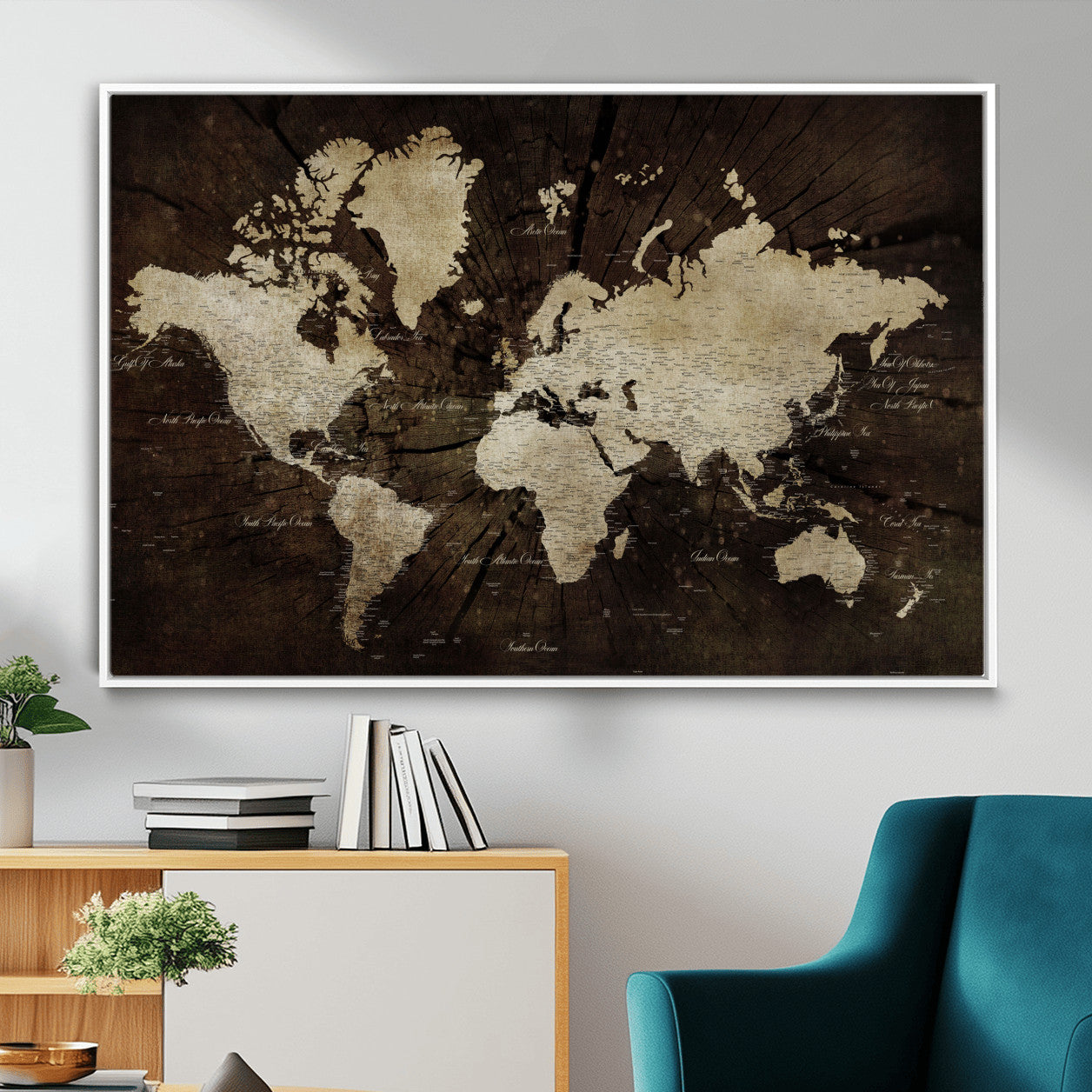 24010397-MGV-FC-36X24 - World Map Wall Art Canvas Print, Modern Decorative Framed Map Artwork Prints for Living Room, Office, Bedroom Wall Decor