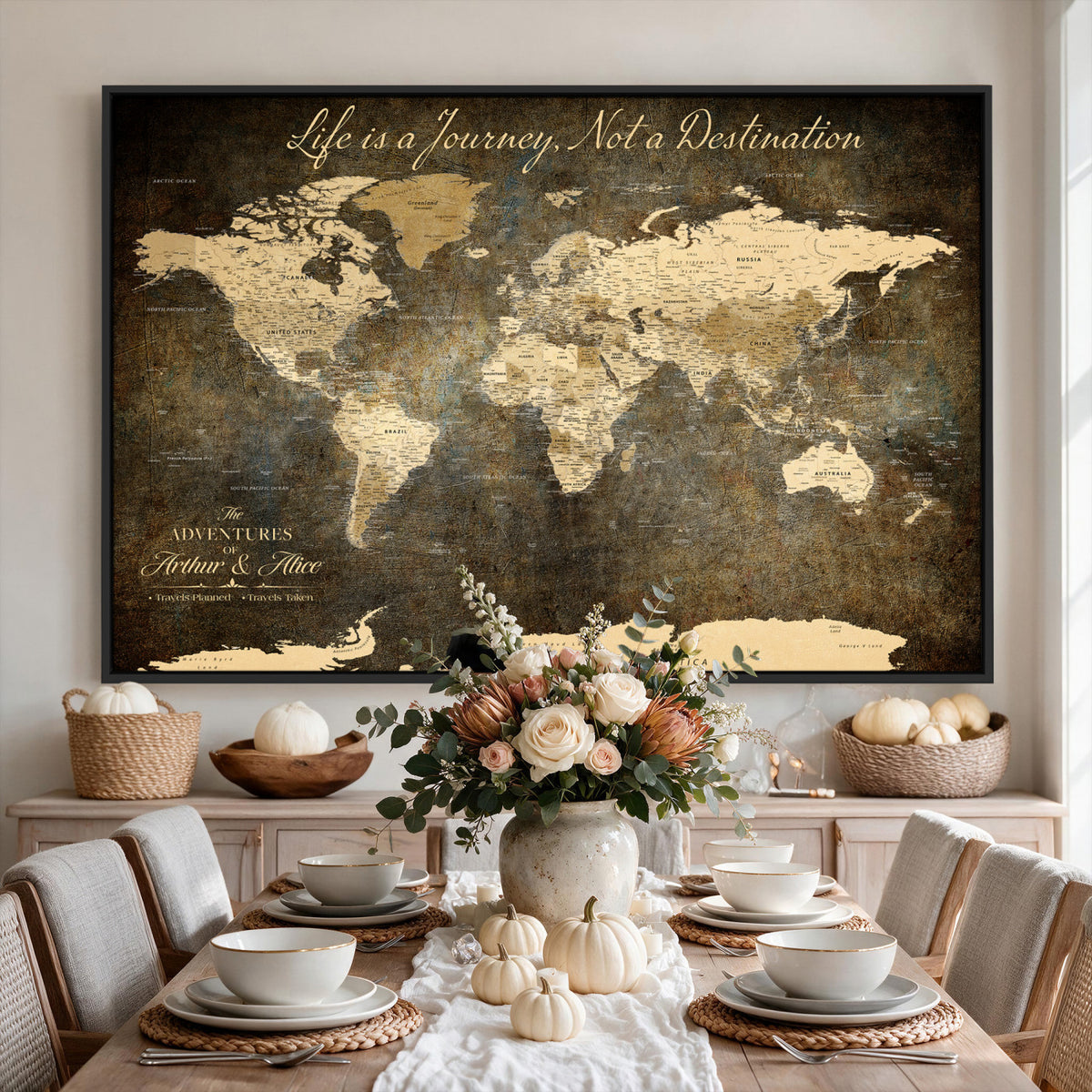 75877068-MGV-CV-36X24 - Custom Push Pin Travel Map Canvas Print, Couples Countries Visited Map, Bedroom and Study Decor