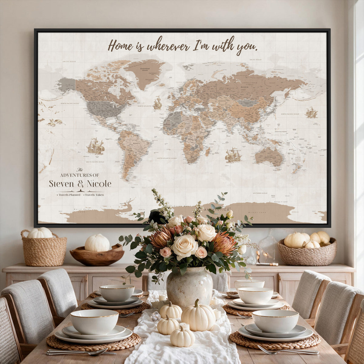 25831578-MGV-CV-36X24 - Custom Push Pin World Map Wall Art Canvas Print | Personalized Travel Tracker with Pins Framed Large for Home and Office Decor