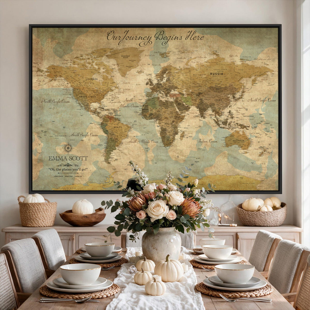 66550749-MGV-CV-36X24 - Custom Push Pin World Map Wall Art Canvas Print | Personalized Travel Tracker with Pins Framed Large for Home and Office Decor