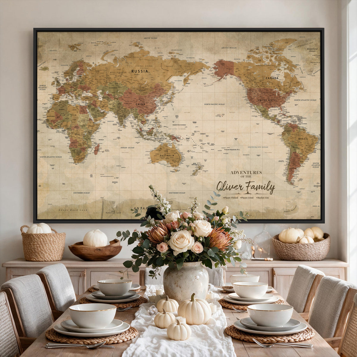 19347393-MGV-CV-36X24 - Personalized Framed Navy Modern World Map Canvas with Push Pins, Bucket List Map, Living Room and Entryway Decor