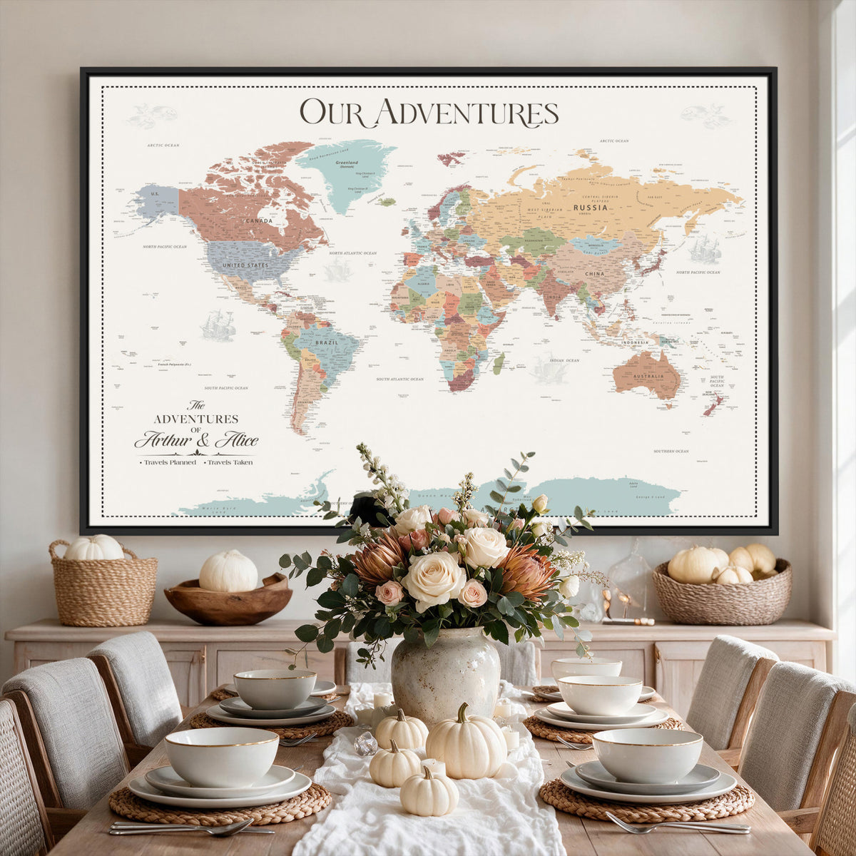 30191756-MGV-CV-36X24 - Custom Push Pin World Map Wall Art Canvas Print | Personalized Travel Gift Personalized Travel Tracker with Pins Framed Large for Home and Office Decor