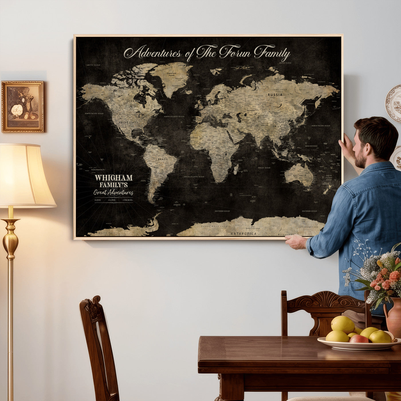 26348249-MGV-CV-36X24 - Custom Push Pin World Map Wall Art Canvas Print – Personalized Travel Tracker with Pins Framed Large for Home and Office Decor