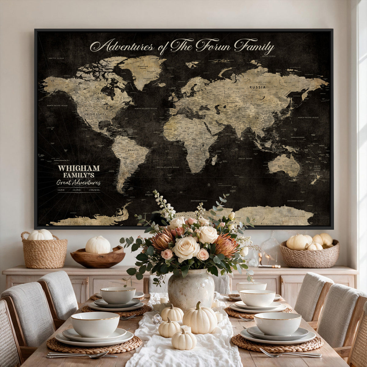 26348249-MGV-CV-36X24 - Custom Push Pin World Map Wall Art Canvas Print | Personalized Travel Tracker with Pins Framed Large for Home and Office Decor