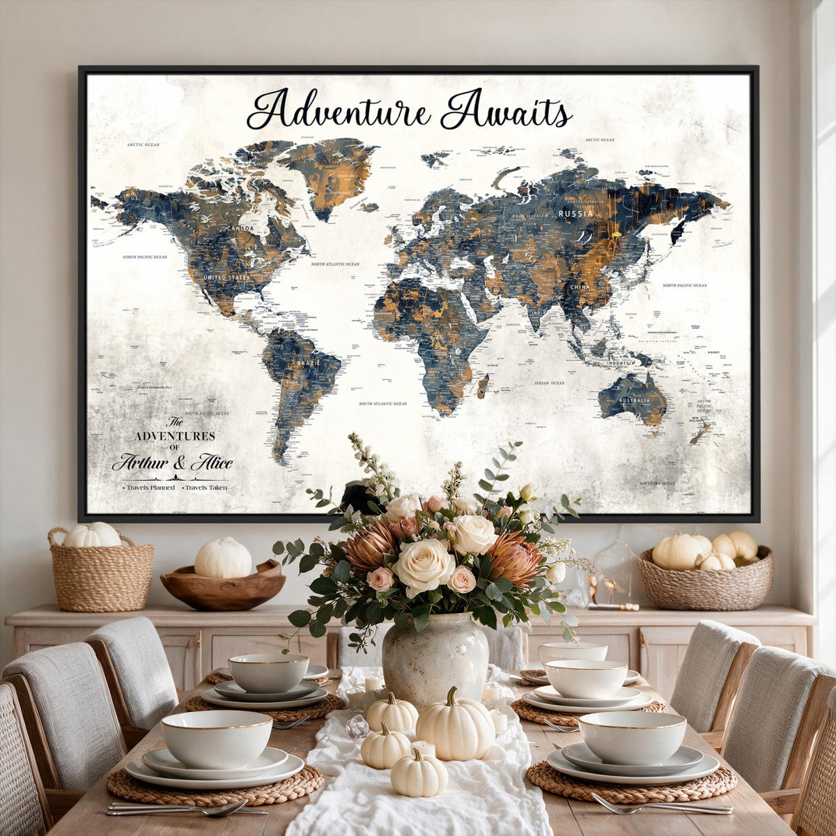 26041262-MGV-CV-36X24 - Custom Push Pin World Map Wall Art Canvas Print | Personalized Travel Tracker with Pins Framed Large Print - NEWMAP-6