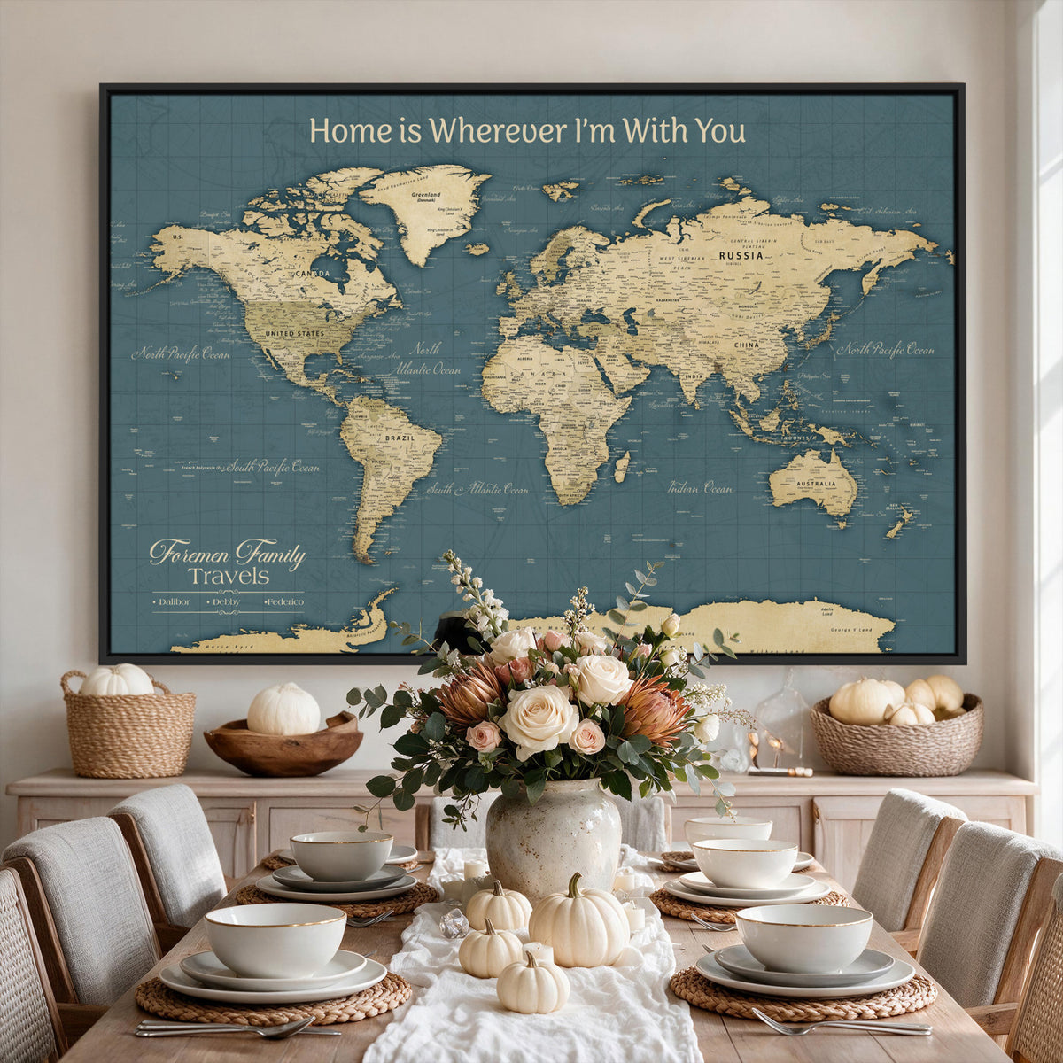 15936891-MGV-CV-36X24 - Custom Push Pin World Map Wall Art Canvas Print | Personalized Travel Tracker with Pins Framed Large for Home and Office Decor