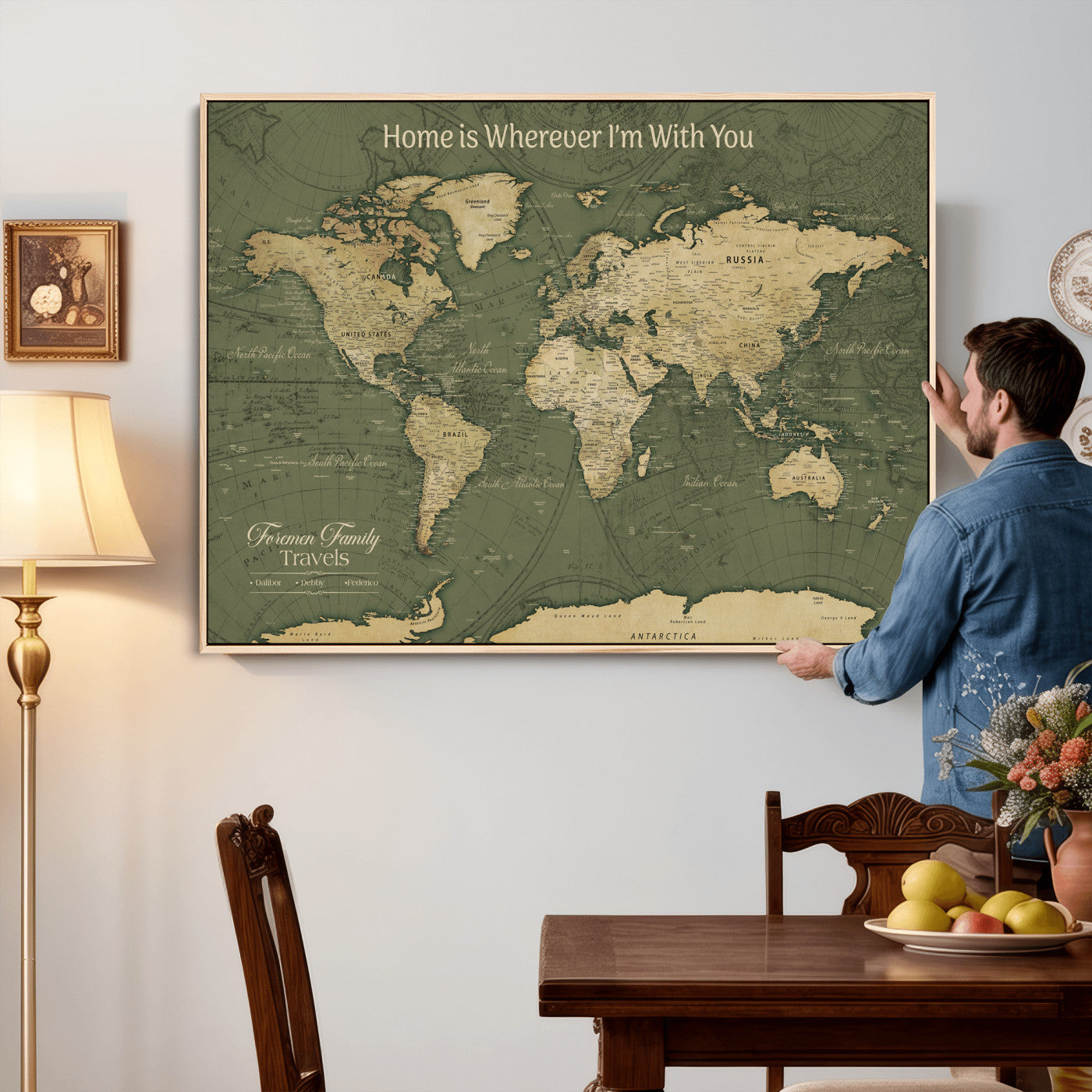 31715895-MGV-CV-36X24 - Custom Push Pin World Map Wall Art Canvas Print – Personalized Travel Tracker with Pins Framed Large for Home and Office Decor