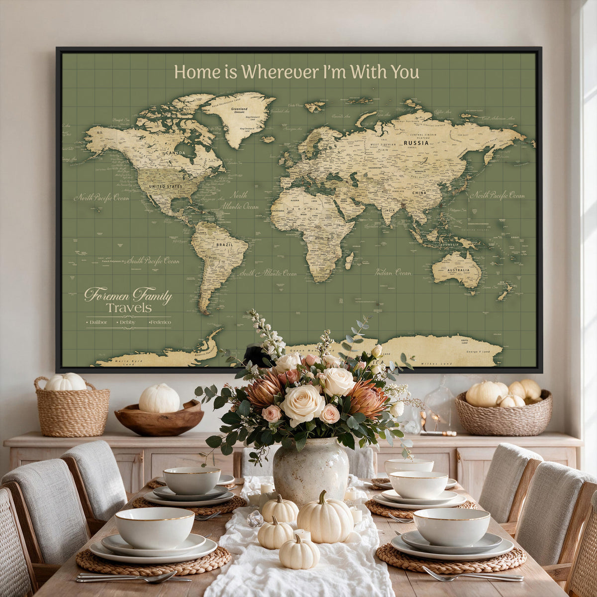 88521244-MGV-CV-36X24 - Custom Push Pin World Map Wall Art Canvas Print | Personalized Travel Tracker with Pins Framed Large for Home and Office Decor