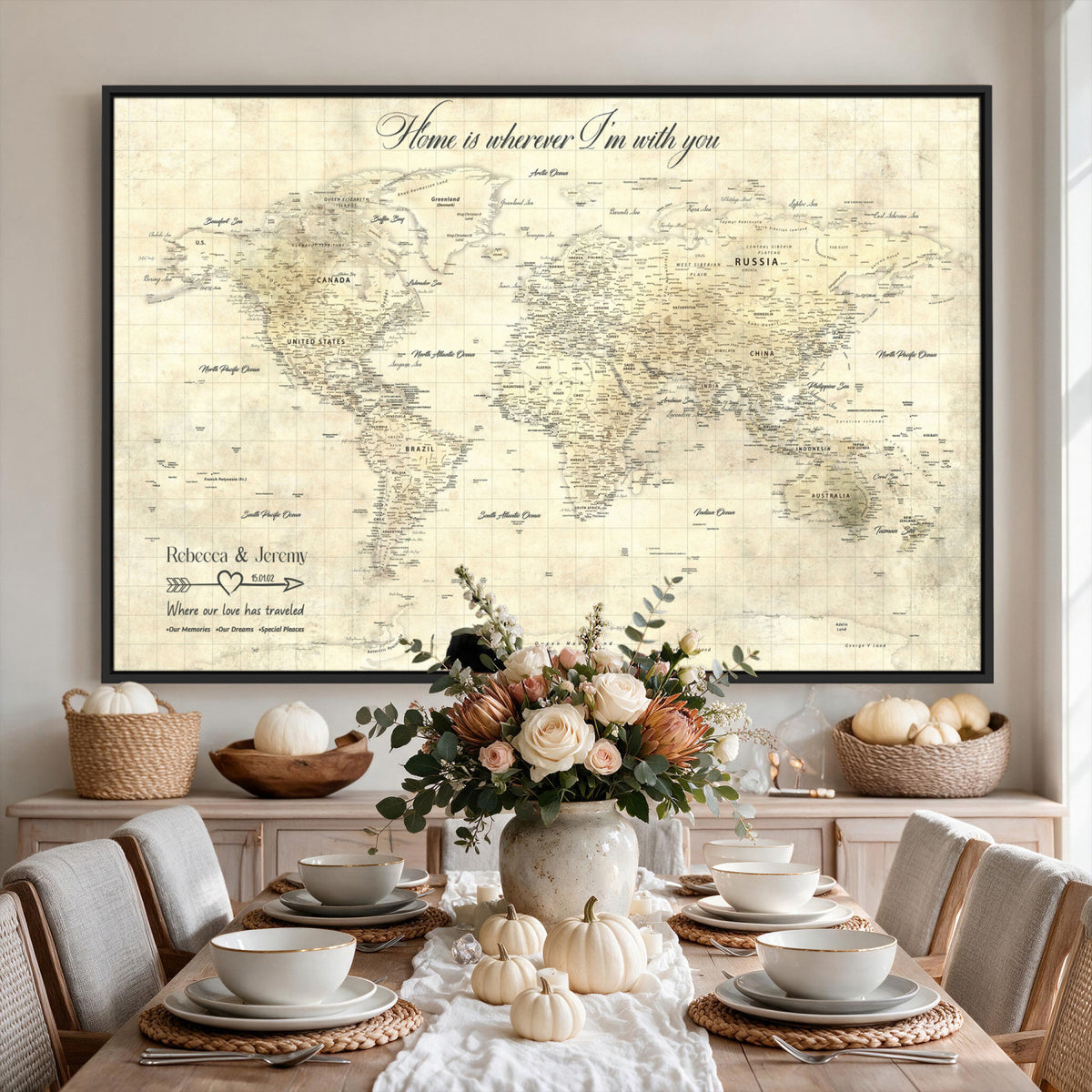 30705590-MGV-CV-36X24 - Custom Push Pin World Map Wall Art Canvas Print | Personalized Travel Tracker with Pins Framed Large for Home and Office Decor