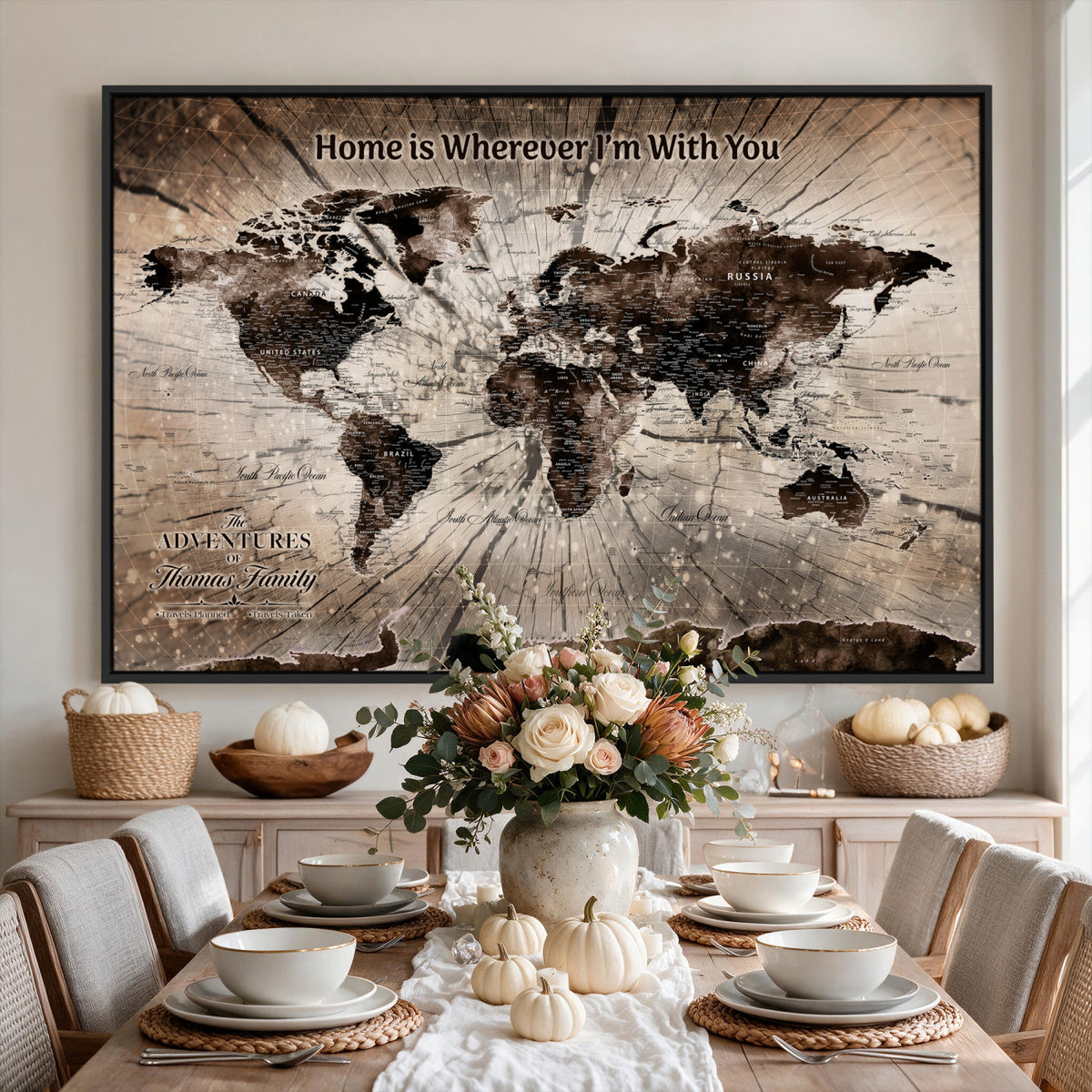 12350515-MGV-CV-36X24 - Personalized Push Pin World Map Wall Art Canvas Print, Customizable Framed Travel Map - NEWMAP-085