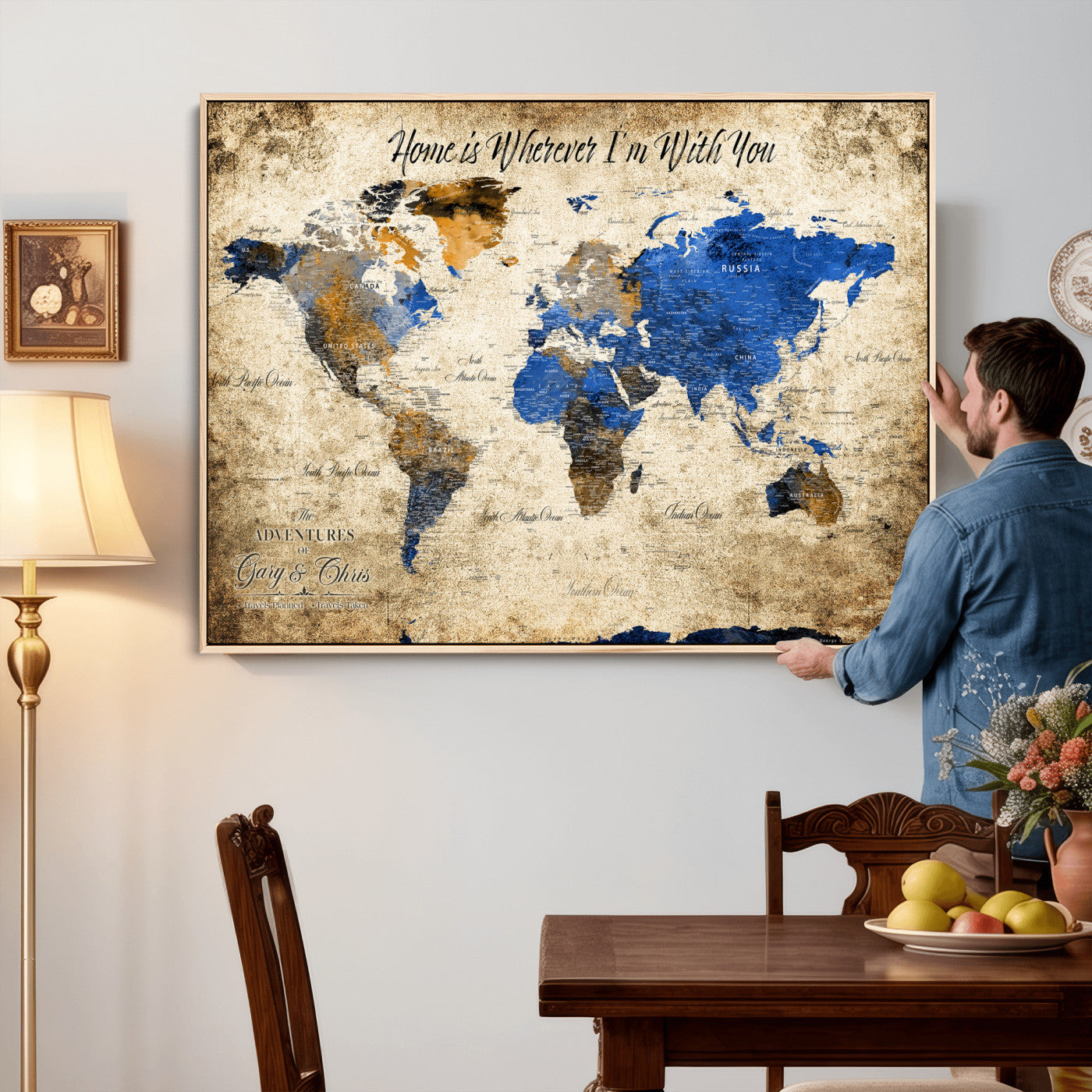 13332533-MGV-CV-36X24 - Custom Push Pin World Map Wall Art Canvas Print – Personalized Travel Tracker with Pins Framed Large for Home and Office Decor