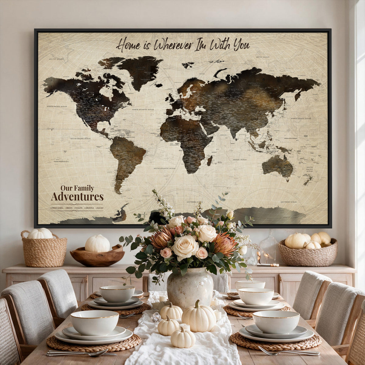26357755-MGV-CV-36X24 - Custom Push Pin World Map Wall Art Canvas Print | Personalized Travel Tracker with Pins Framed Large for Home and Office Decor