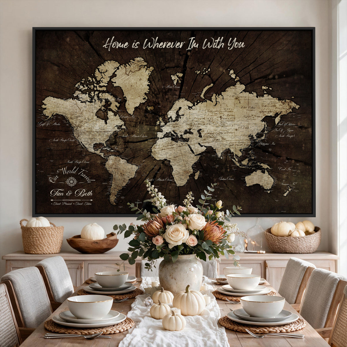 46573259-MGV-CV-36X24 - Personalized Watercolor Push Pin World Map Canvas Wall Art, Custom Framed Travel Map - NEWMAP-094