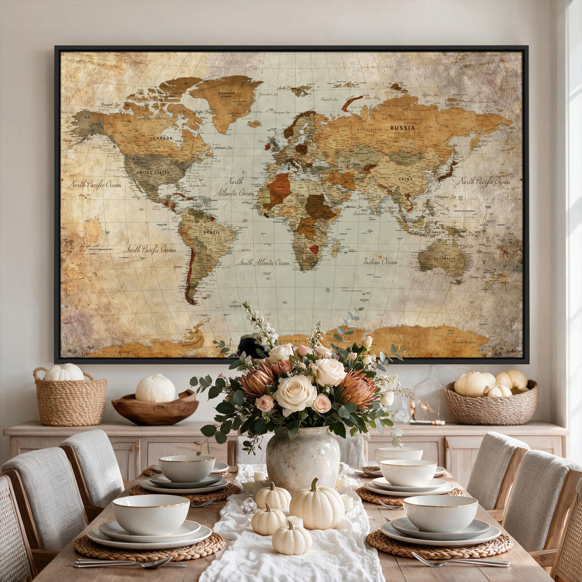 74176056-MGV-CV-36X24 - World Map Wall Art Canvas Print, Modern Decorative Framed Map Artwork Prints for Living Room, Office, Bedroom Wall Decor