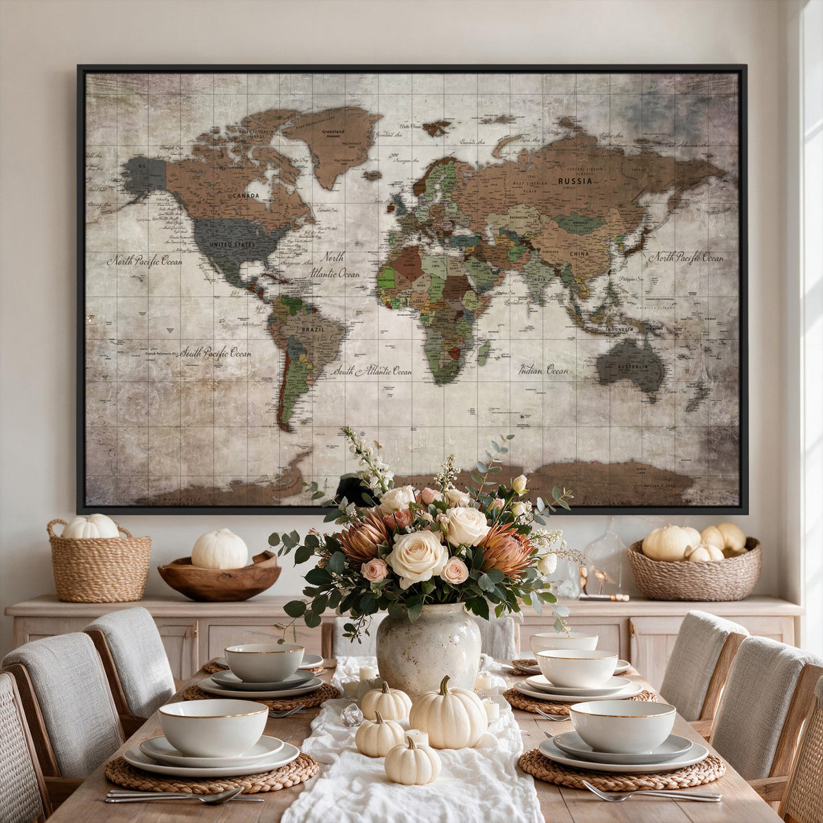 65393892-MGV-CV-36X24 - World Map Wall Art Canvas Print, Modern Decorative Framed Map Artwork Prints for Living Room, Office, Bedroom Wall Decor