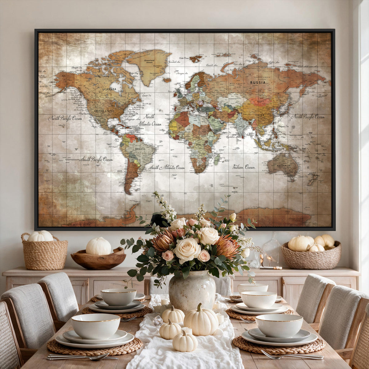 51643807-MGV-CV-36X24 - World Map Wall Art Canvas Print, Modern Decorative Framed Map Artwork Prints for Living Room, Office, Bedroom Wall Decor