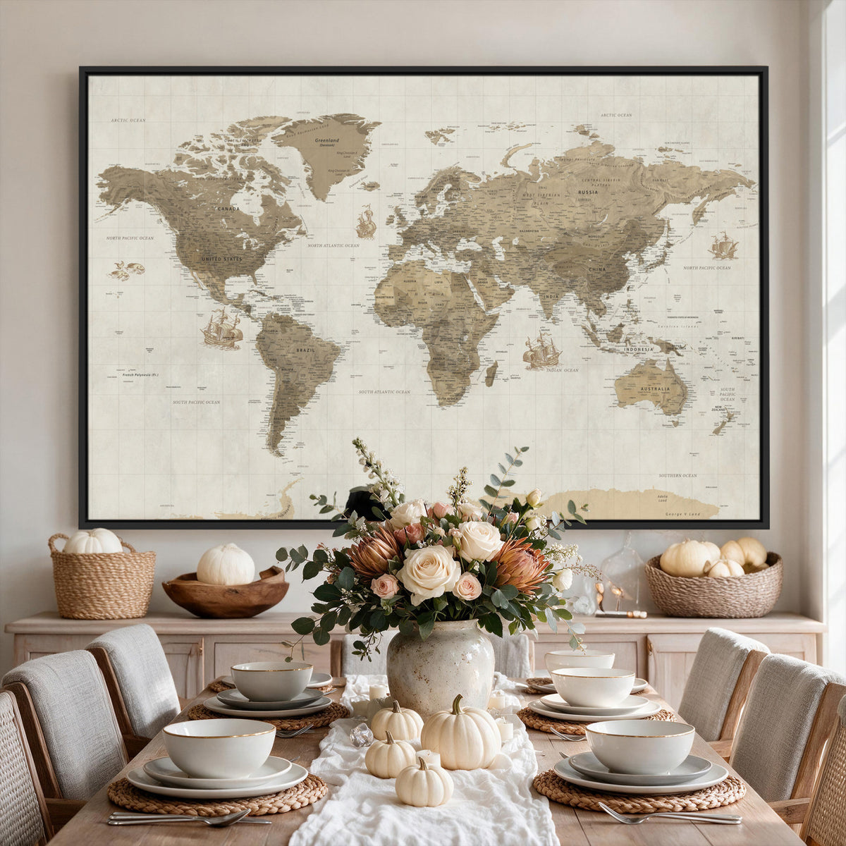28283260-MGV-CV-36X24 - Detailed World Map Wall Art Canvas Print