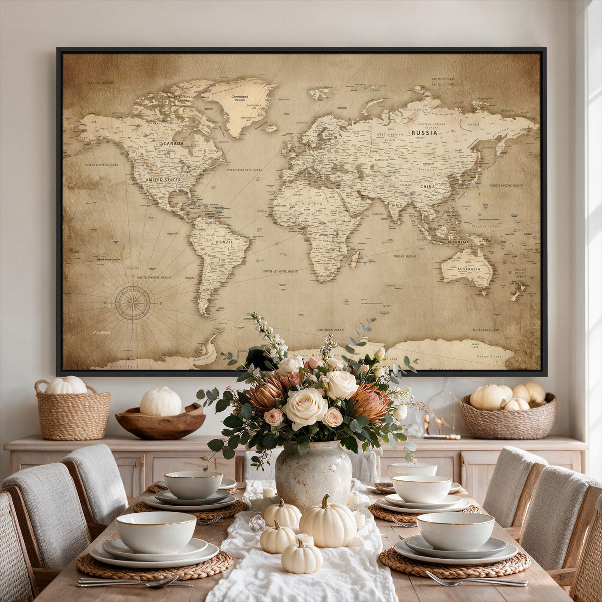 34795134-MGV-CV-36X24 - World Map Wall Art Canvas Print, Modern Decorative Framed Map Artwork Prints for Living Room, Office, Bedroom Wall Decor