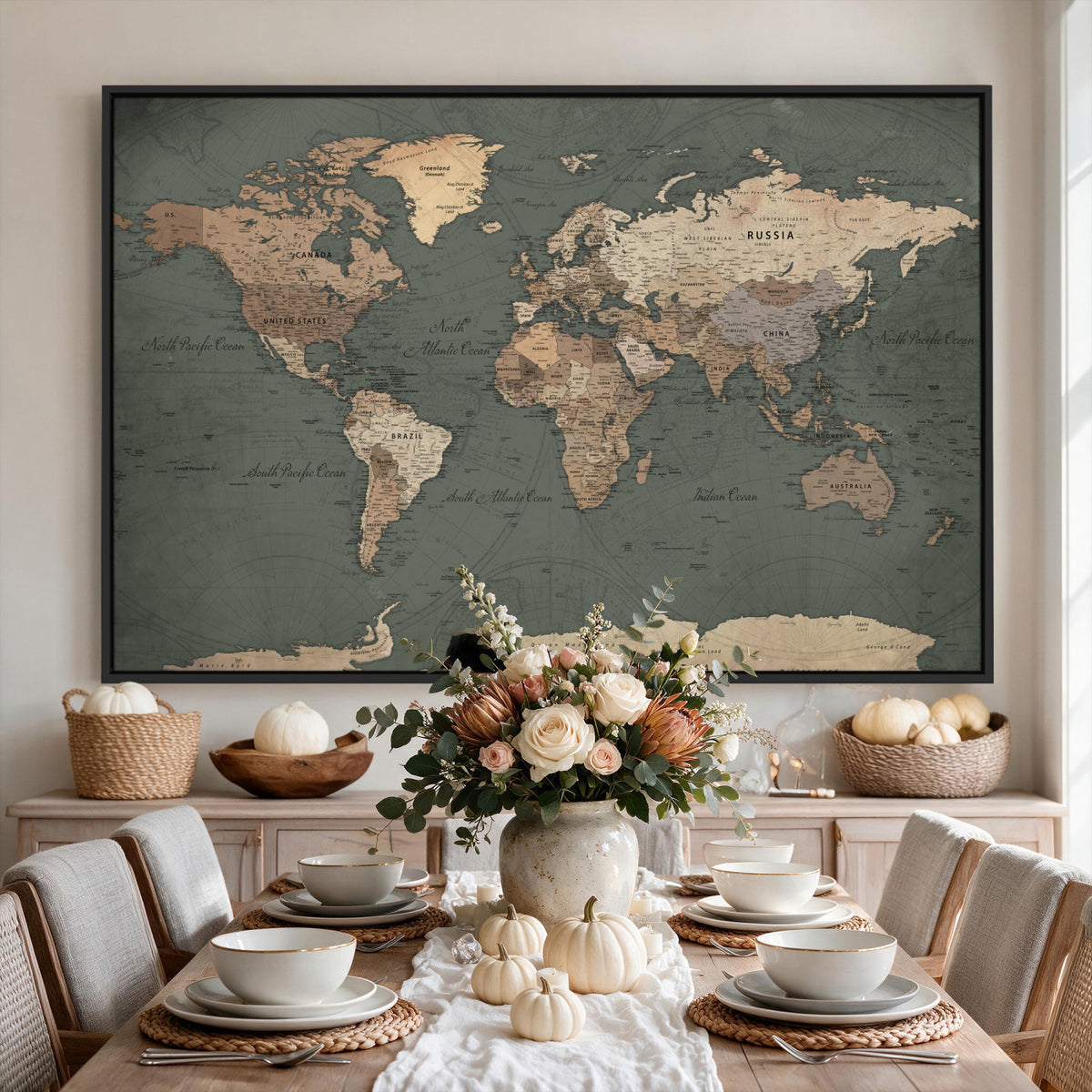 84619399-MGV-CV-36X24 - World Map Wall Art Canvas Print, Modern Decorative Framed Map Artwork Prints for Living Room, Office, Bedroom Wall Decor