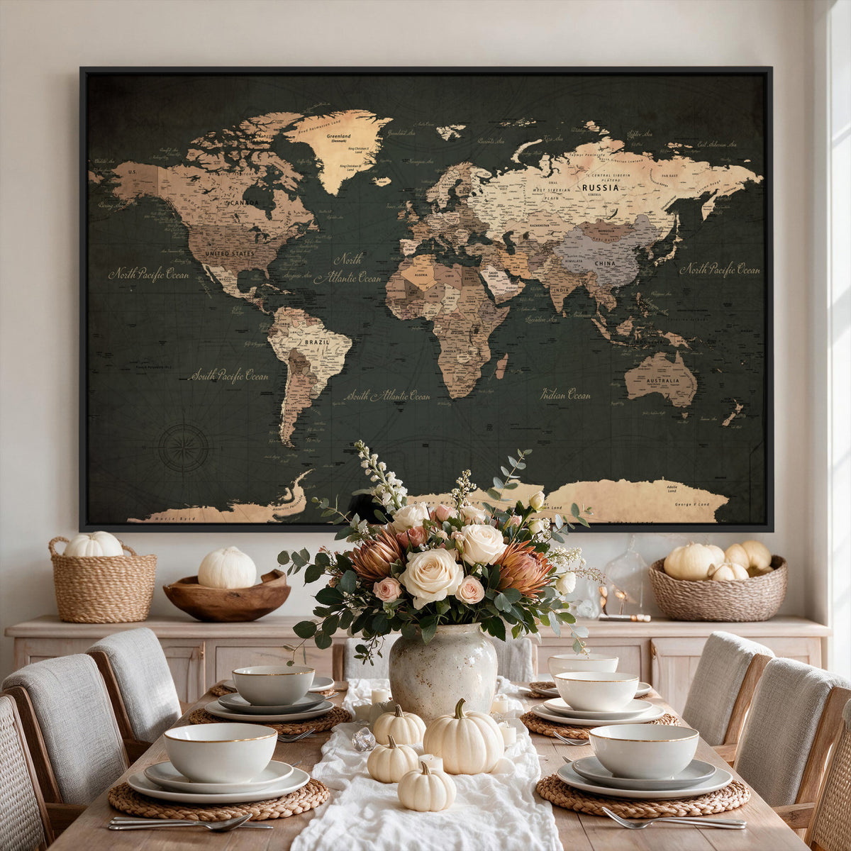 62059333-MGV-CV-36X24 - World Map Wall Art Canvas Print, Modern Decorative Framed Map Artwork Prints for Living Room, Office, Bedroom Wall Decor