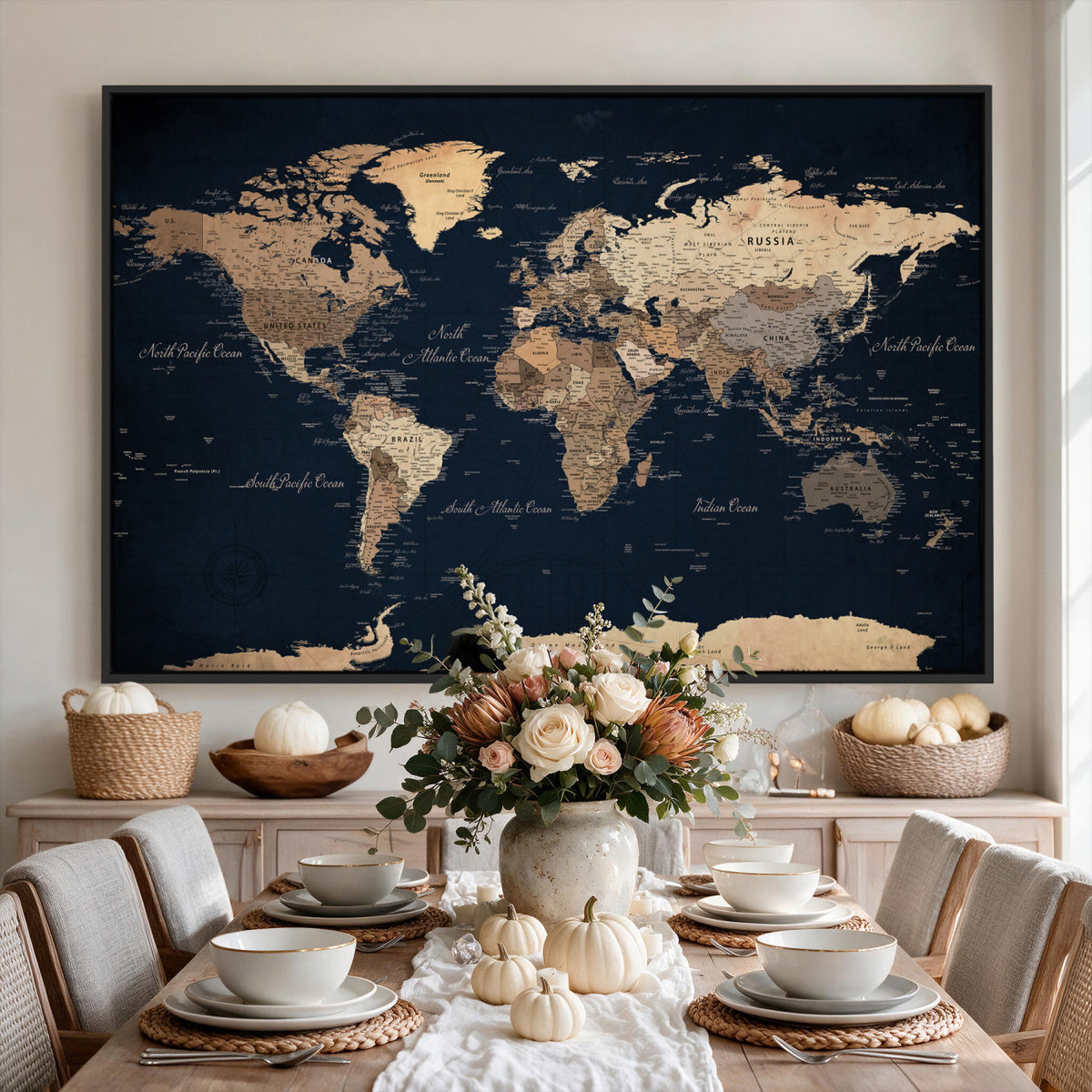 53971530-MGV-CV-36X24 - World Map Wall Art Canvas Print, Modern Decorative Framed Map Artwork Prints for Living Room, Office, Bedroom Wall Decor