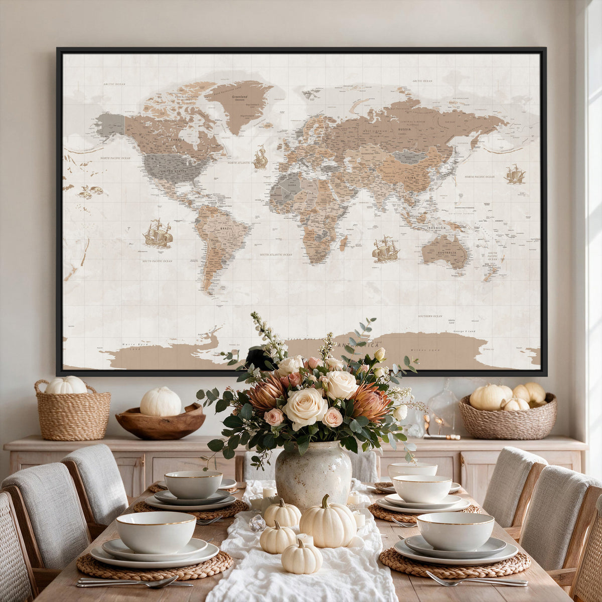 85057279-MGV-CV-36X24 - Framed Large World Map Canvas Print for Office Decor