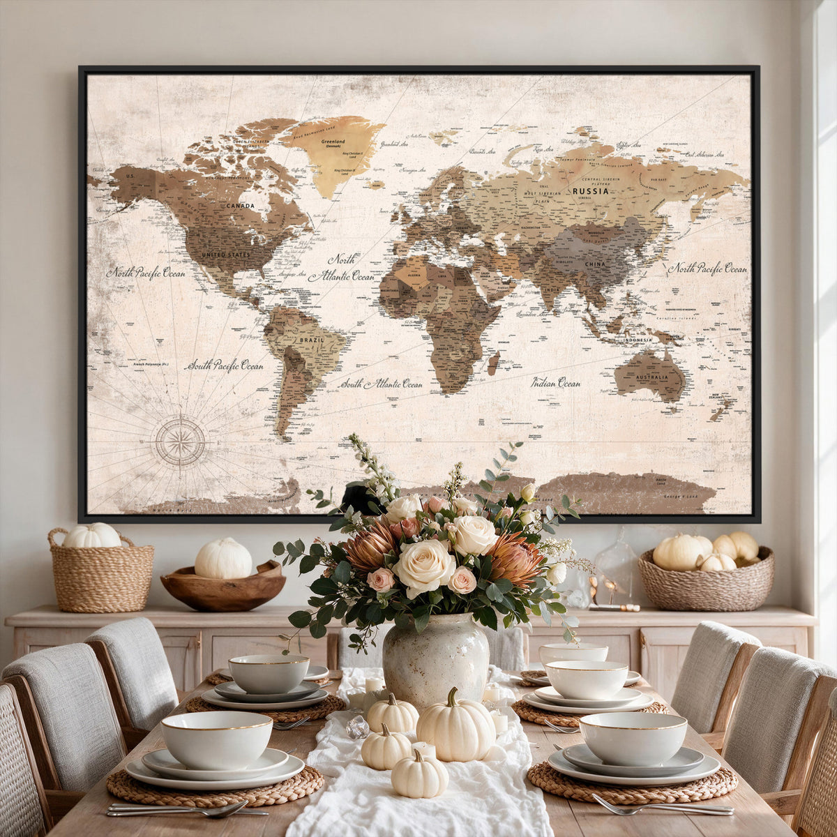 38923639-MGV-CV-36X24 - World Map Wall Art Canvas Print, Modern Decorative Framed Map Artwork Prints for Living Room, Office, Bedroom Wall Decor