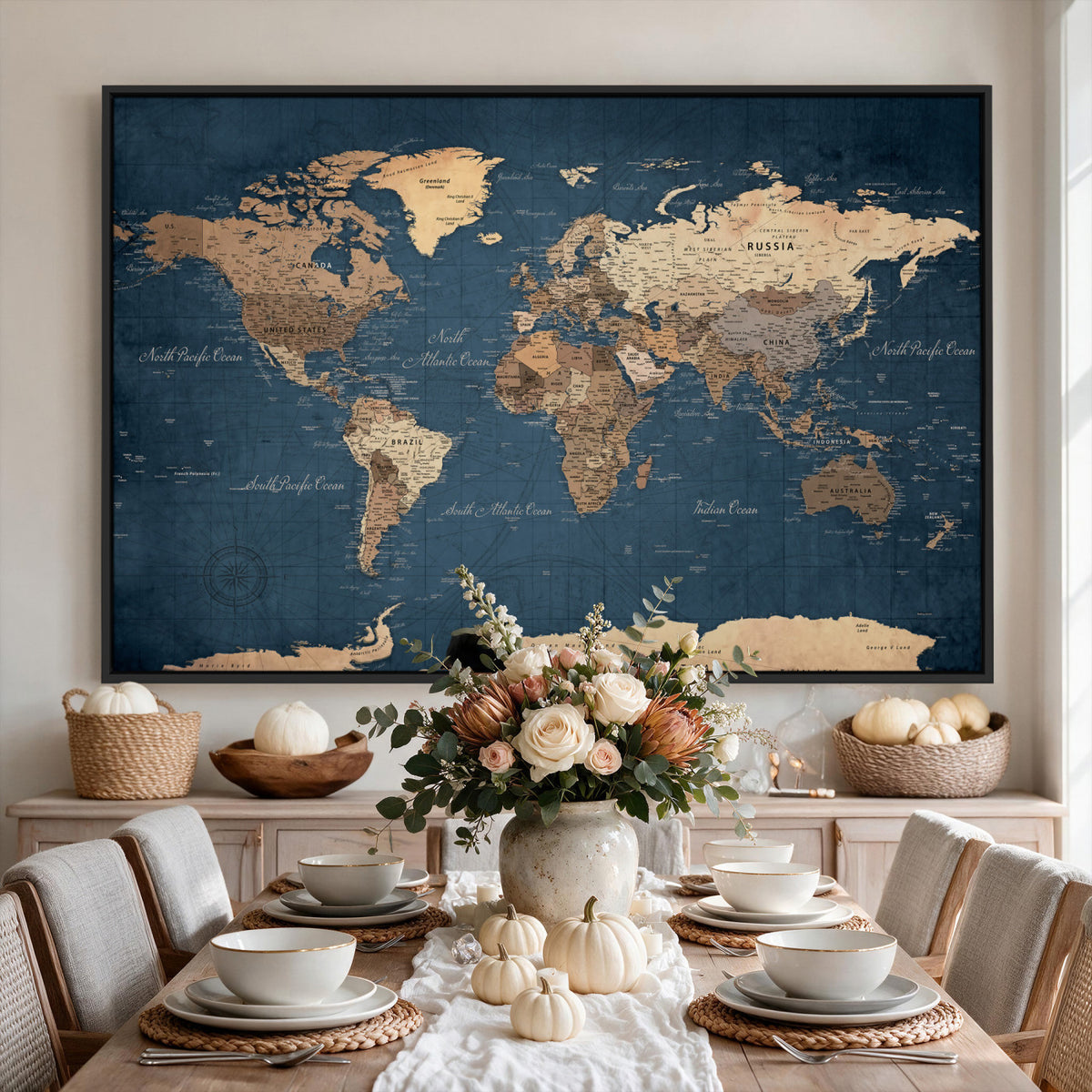 69886352-MGV-CV-36X24 - World Map Wall Art Canvas Print, Modern Decorative Framed Map Artwork Prints for Living Room, Office, Bedroom Wall Decor