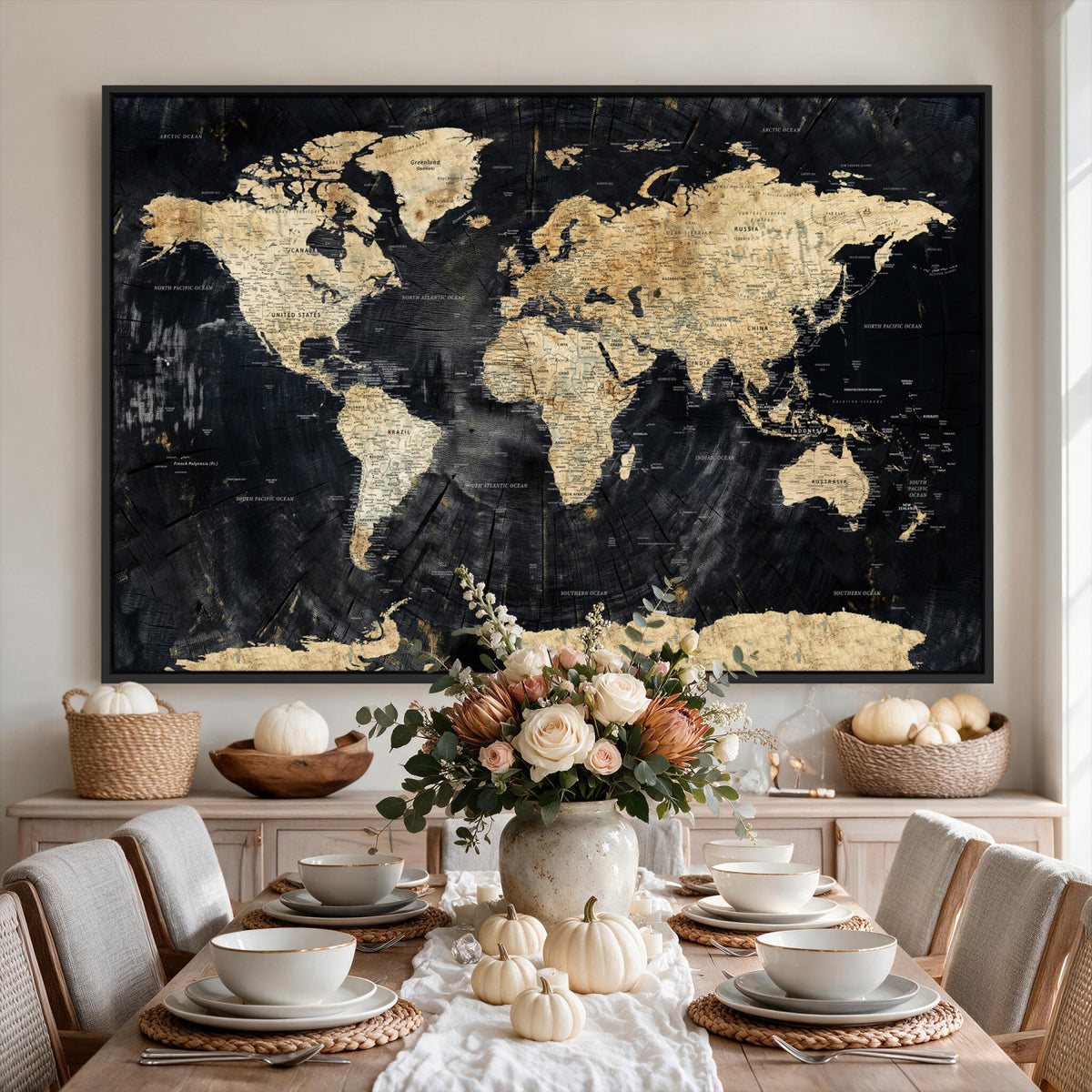 45535041-MGV-CV-36X24 - Framed Large World Map Wall Art Canvas Print for Living Room