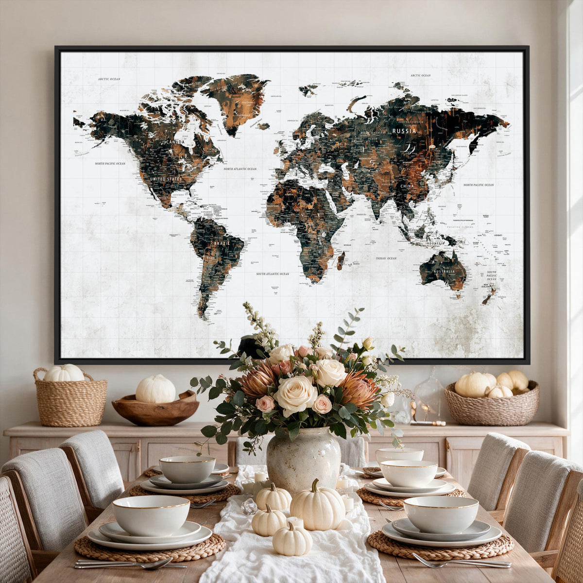 60008766-MGV-CV-36X24 - Large World Map Canvas Print – Framed Travel Map Wall Art
