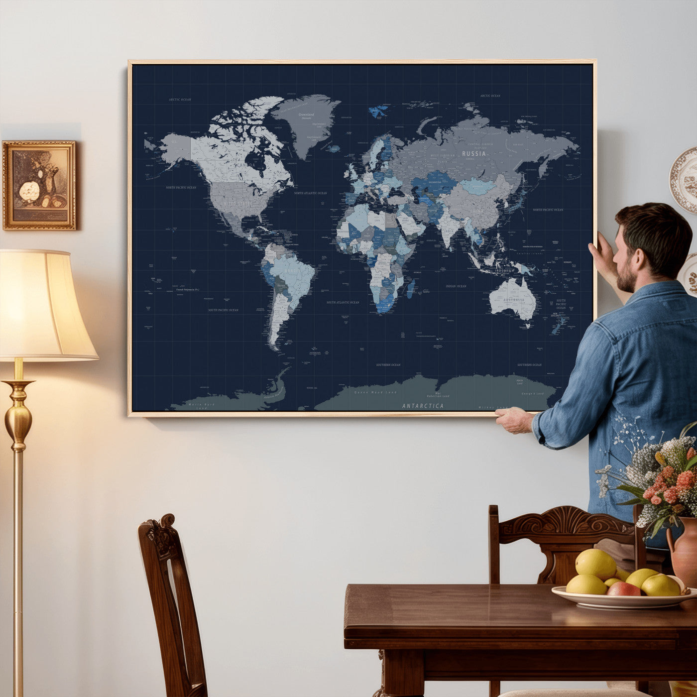 17712680-MGV-CV-36X24 - World Map Wall Art Canvas Print, Modern Decorative Framed Map Artwork Prints for Living Room, Office, Bedroom Wall Decor
