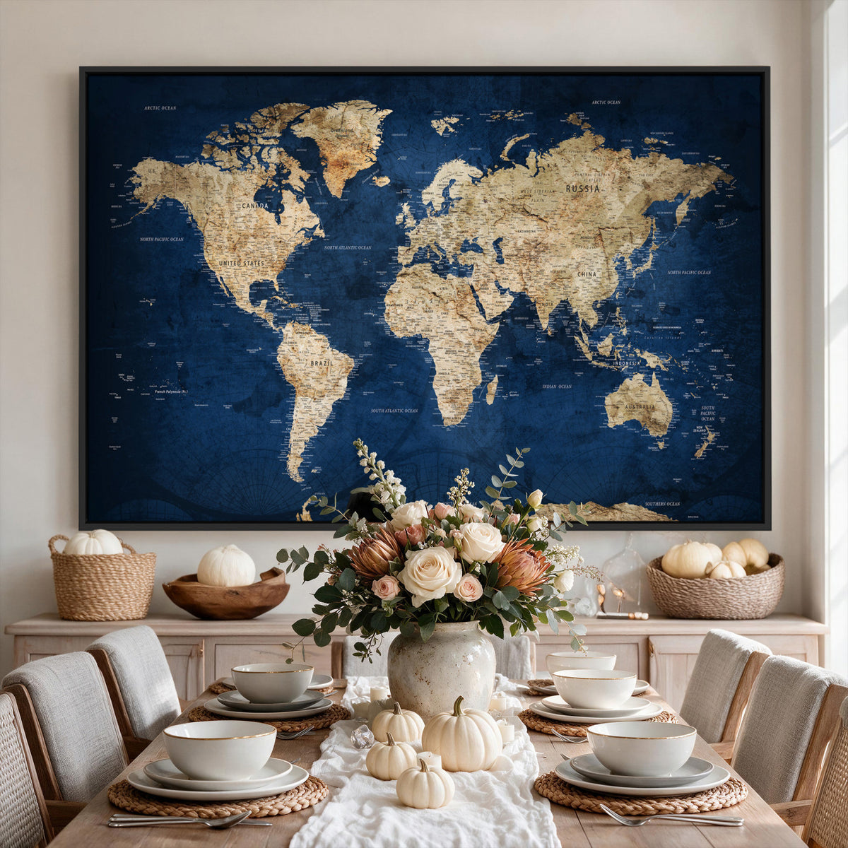 57503519-MGV-CV-36X24 - World Map Canvas Print – Framed Travel Map Wall Art for