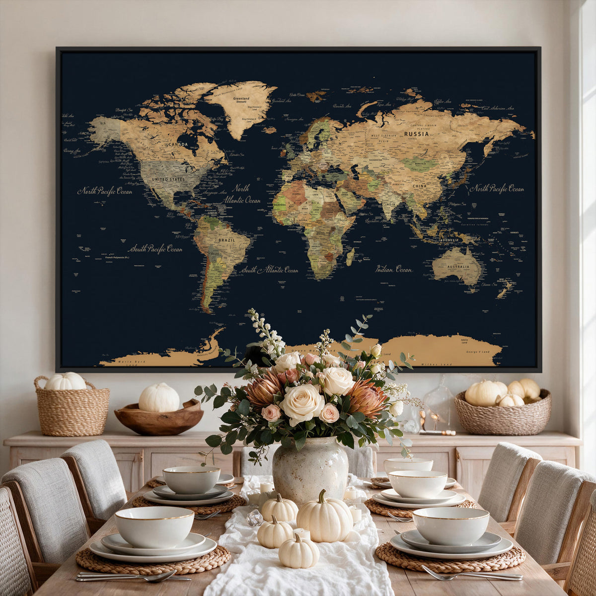 94449133-MGV-CV-36X24 - Vintage World Map Canvas on the Dark Background Wall Art