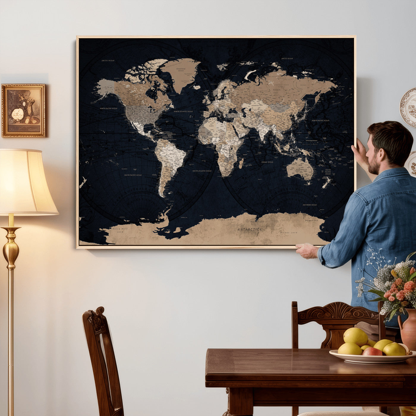 25812727-MGV-CV-36X24 - World Map Wall Art Canvas Print, Modern Decorative Framed Map Artwork Prints for Living Room, Office, Bedroom Wall Decor
