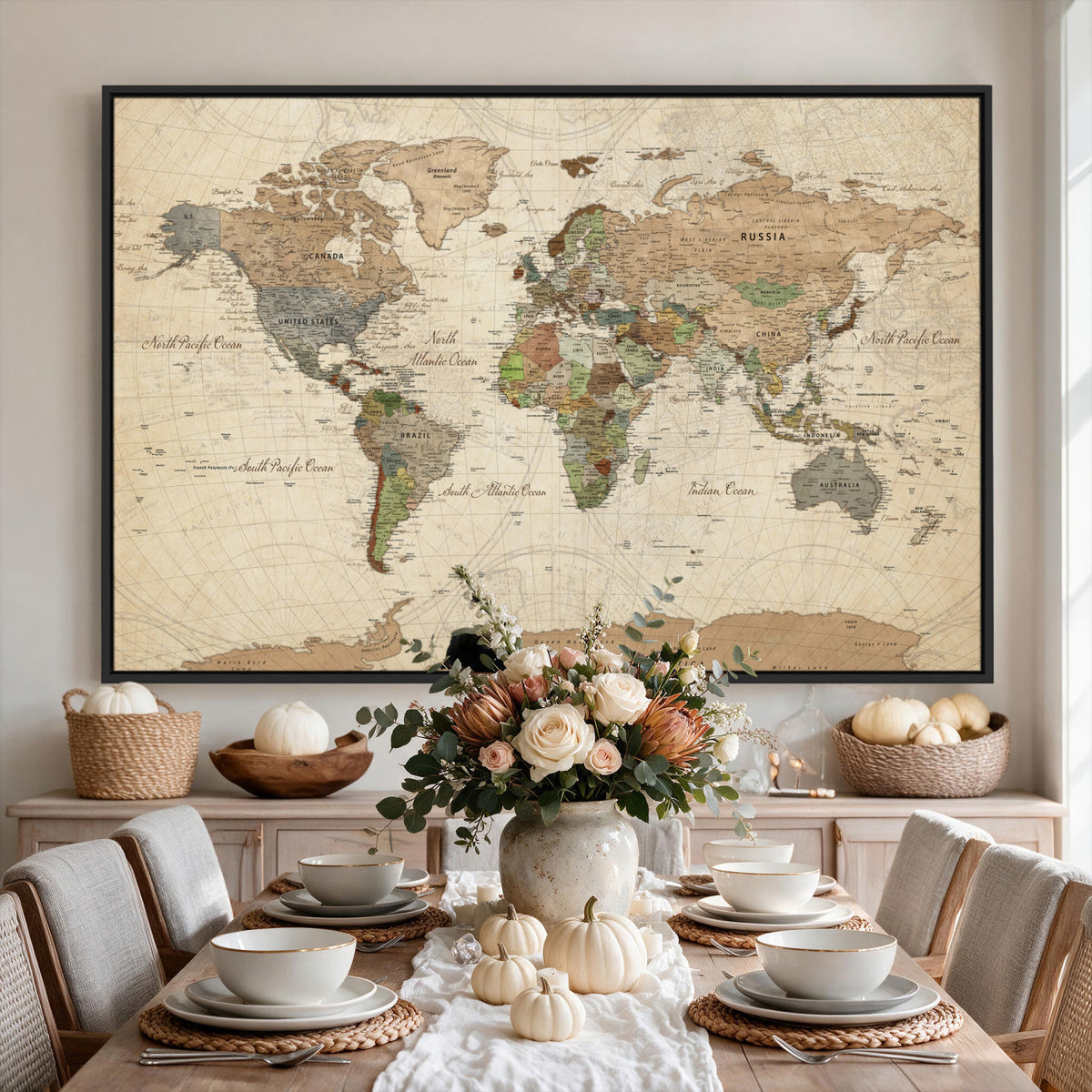 16856902-MGV-CV-36X24 - Vintage World Map Canvas Wall Art - Rustic Grunge Texture