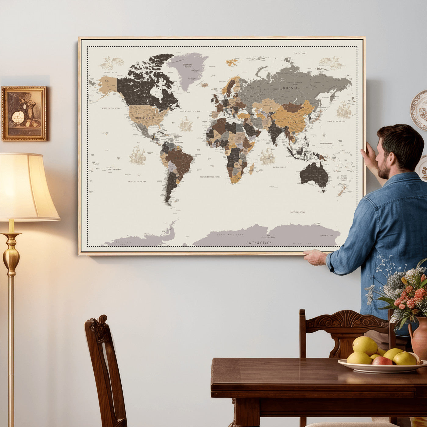 58777746-MGV-CV-36X24 - World Map Wall Art Canvas Print, Modern Decorative Framed Map Artwork Prints for Living Room, Office, Bedroom Wall Decor