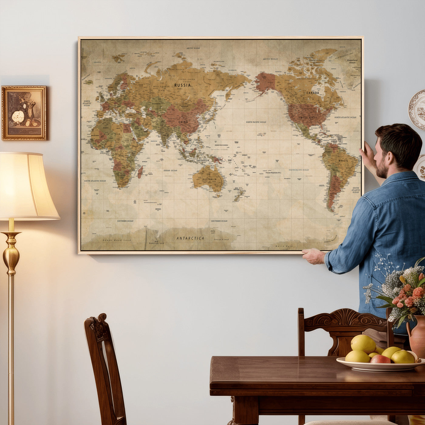 83478963-MGV-CV-36X24 - World Map Wall Art Canvas Print, Modern Decorative Framed Map Artwork Prints for Living Room, Office, Bedroom Wall Decor