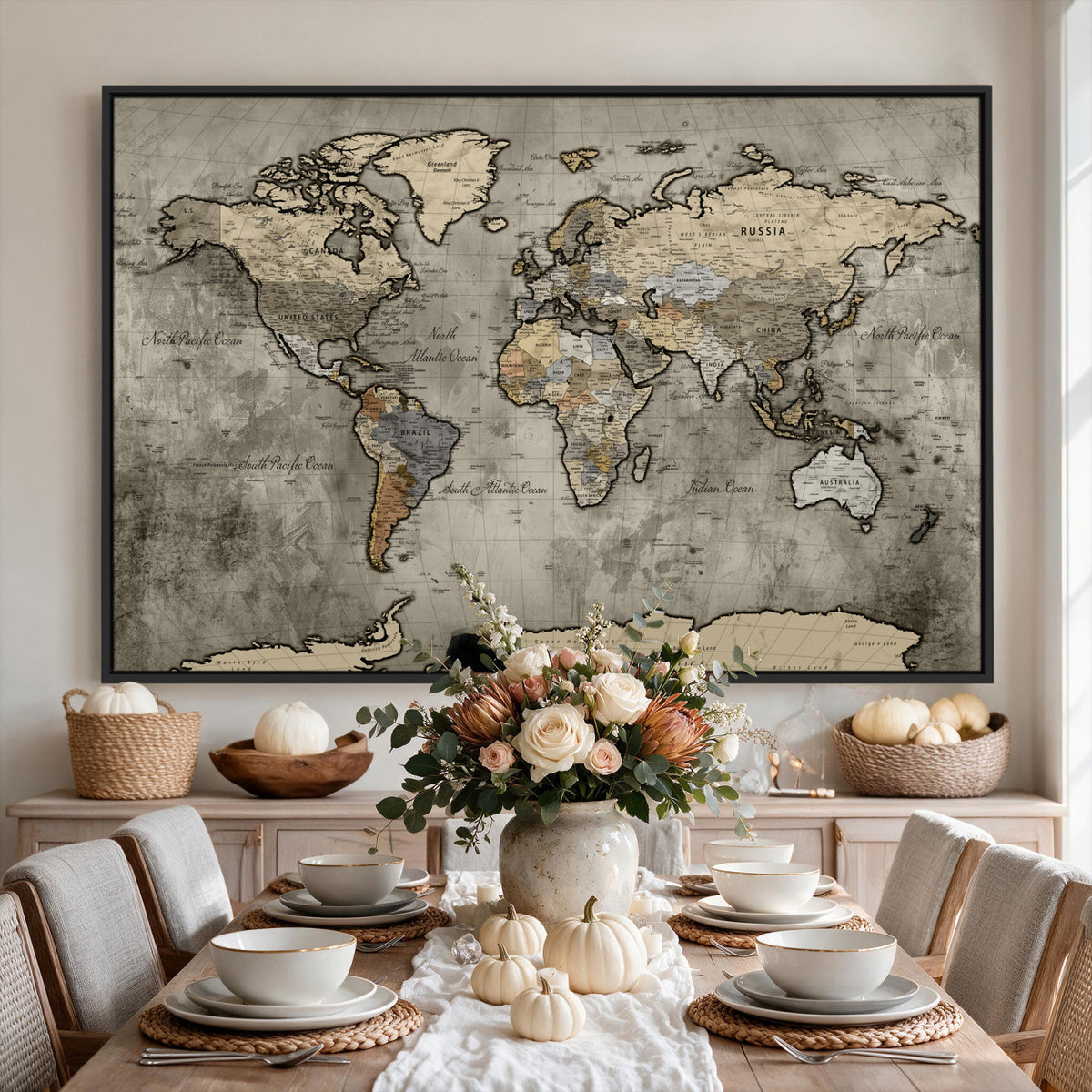 85218700-MGV-CV-36X24 - World Map Canvas Print, Detailed Map of the World Wall Art