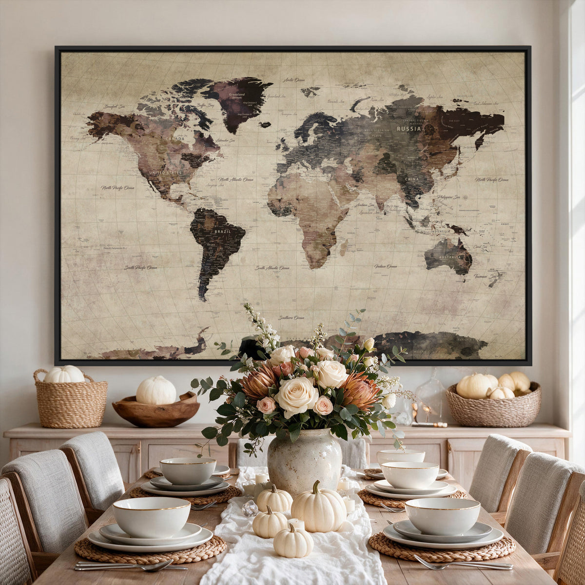 59159103-MGV-CV-36X24 - World Map Canvas Print, Detailed Map of the World, Adventure Gift for Couples and Anniversaries