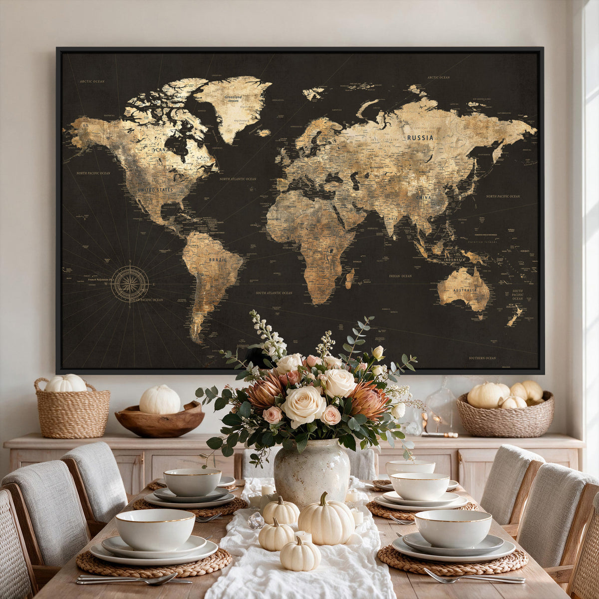 70985630-MGV-CV-36X24 - Framed World Map with Pin Canvas Print – Detailed World Map