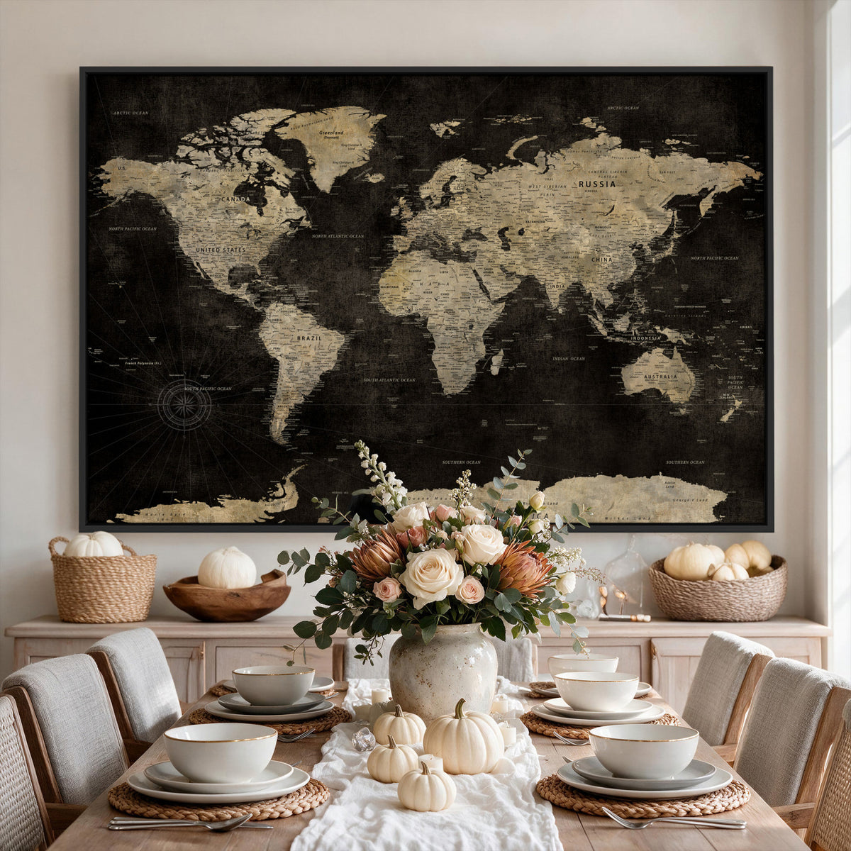 60653880-MGV-CV-36X24 - Push Pin World Map Canvas Wall Art Print, Interactive Travel