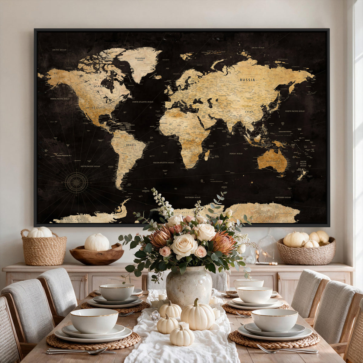 70468159-MGV-CV-36X24 - Extra Large World Map Canvas Print – Detailed Map Classic