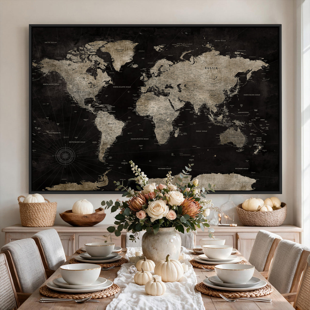 56225956-MGV-CV-36X24 - Detailed World Map Wall Art Print - Large Framed World Map